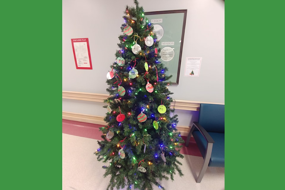 A tree has been decorated inside the front entrance of Dr. Helmcken Memorial Hospital for signing up to provide a gift bag for a Forest View Place resident(s) in the long term facility attached to the hospital in Clearwater. Gift bag 'wish list' information is provided and the gifts can be dropped off until Dec. 16 with the program ambassador. 