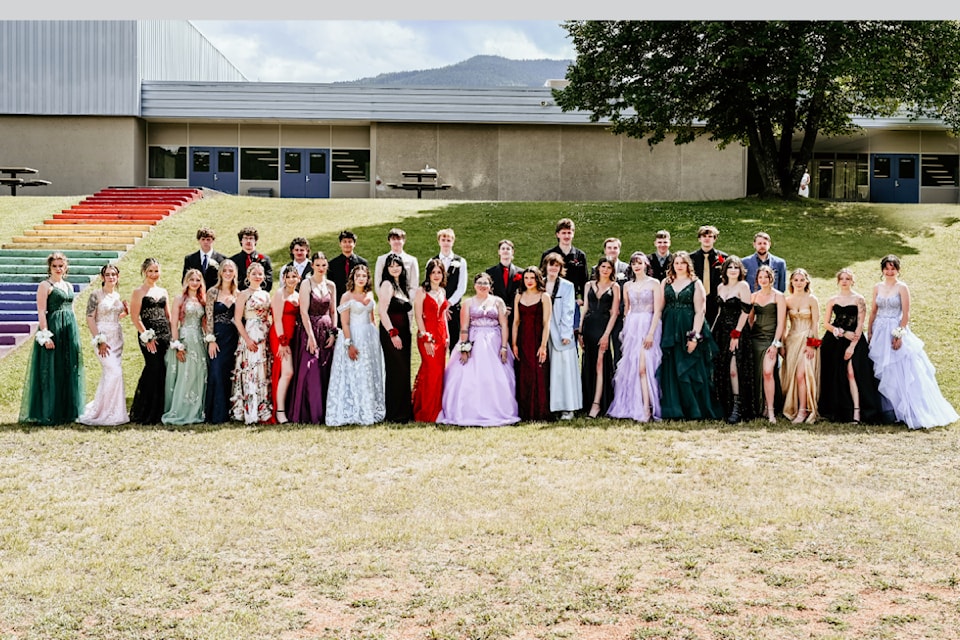 The Clearwater Secondary School graduating class of 2025 posing for a final group photo on the lawn of CSS on June 14. 