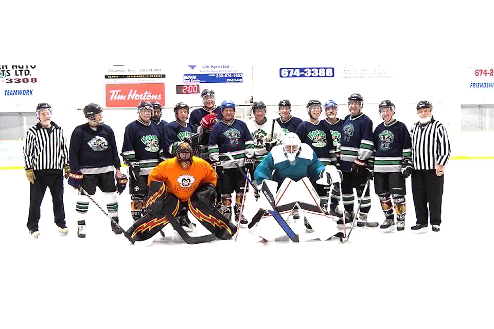 The Clearwater Hoser Senior Hockey League on Dec. 5, 2024. (From L - R): Geoff Ellan (ref), Sylvain Menard, Dean Sjodin, Fred Menzel, Richard Knowles, Bob Merta, Wade Elliot, Bob MacKenzie, Gord Elliot, Gord Gibson, Randy Hedlund, John Renauld, Don Pendergast, Paul Schon (ref)
Goalies: Grant Simpson and John Jaillet