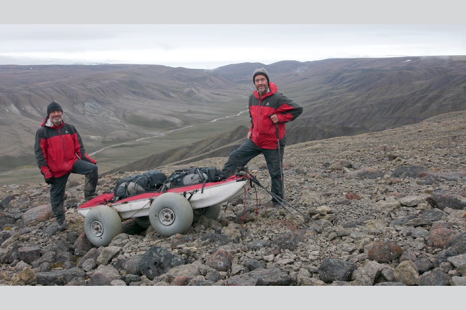 Canadian wilderness explorer John Dunn will be presenting his lecture on a 55-day tour to Ellesmere Island at the Barriere Library on January 24 starting at 2 p.m. and following that in Clearwater starting at 5 p.m. (From L - R): John Dunn and expedition partner Clive Rubens at Ellesmere Island with their sled on wheels. 