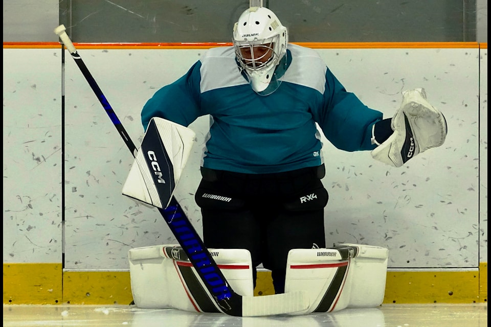 Clearwater Hoser goalie, John Jaillet in the net, February 2025.                                 