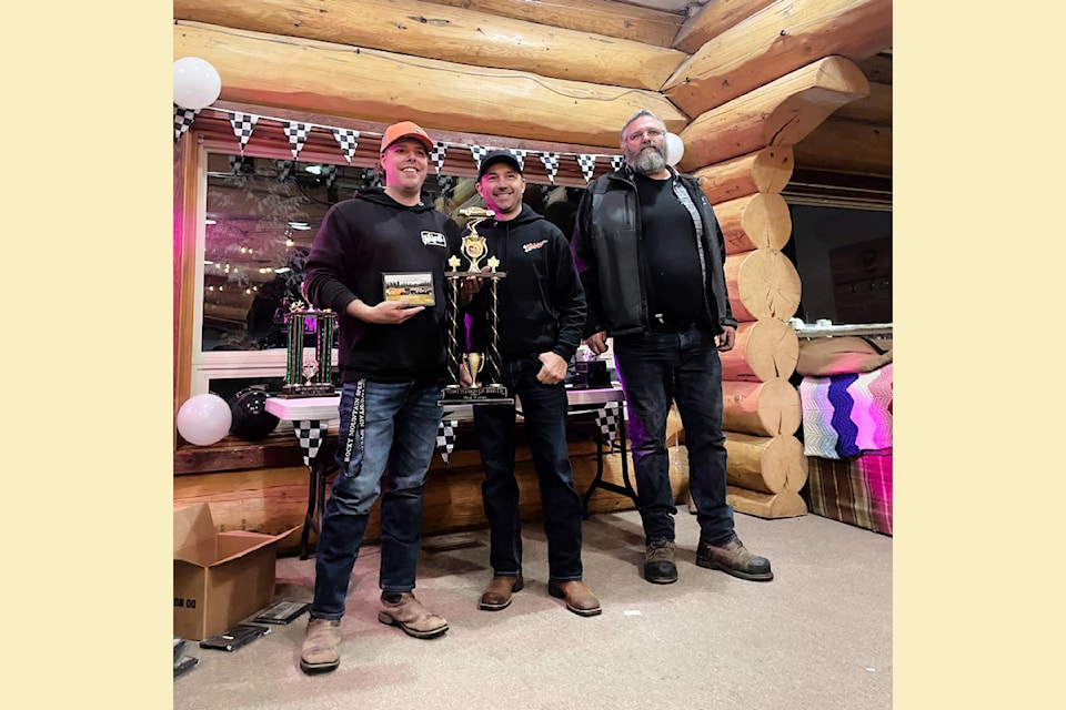The annual awards dinner for 2024 for the Clearwater Stock Car Association took place on Nov. 30 at the Clearwater Ski Hill. The Most Improved Driver Award was presented to Jeff Schooley (l) by vice president  Rusty Clark (c) and president Brad Cameron (r).