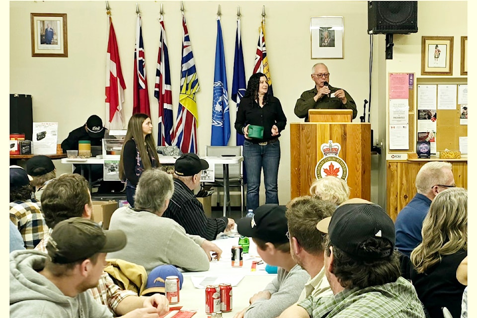 The year end awards banquet sponsored by the Central North Thompson (CNT) Rod and Gun Club was held in Clearwater at the legion branch #259 on Saturday, March 1. (From far right, L - R): MC's Rachel Biagioni CNT secretary - treasurer and member, MC Pat Ferguson.