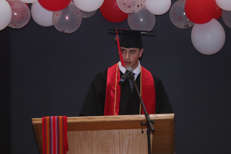 Clearwater Secondary School valedictorian Reid Muddiman addressed the 2024 graduates on June 14, encouraging them to 'dare to be different' and make life as unique as possible in the future. 
Photo / Zephram Tino 
