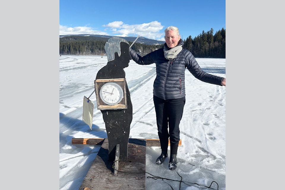 Clearwater Rotary member and past president of the Clearwater Wells Gray Rotary Club, Margot Venema, visits Rotary Richard on Dutch Lake on Feb. 23. 