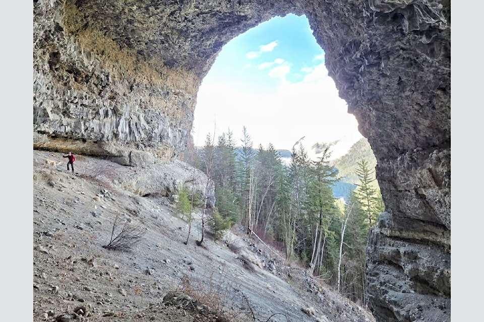 The Shaden slide and cave on March 16 in Wells Gray Park as explored by photographer and adventurist, Chance Breckenridge, with his friend, seen in the photo Jon Wichett and his dog Juno. "A risky endeavour," says Breckenridge. 