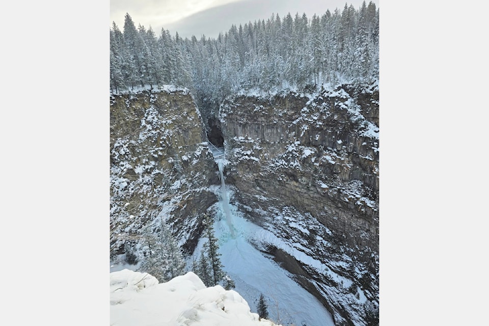 Spectacular Spahats Falls in Wells Gray Park on Sunday Feb. 2 during colder weather forming an ice cone. 