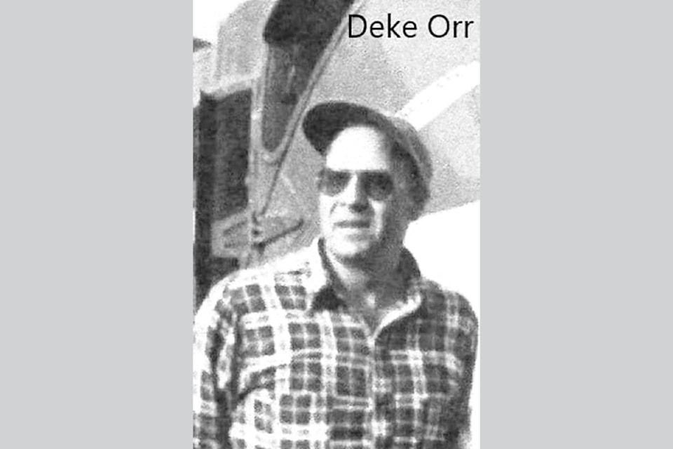 Pilot was D.K. ‘Deke’ Orr, was called in September 1950 to help rescue young Albert Flowers through a radio emergency call from his father Gerald. The father and son were in Wells Gray Park building a cabin when the boy was injured. 