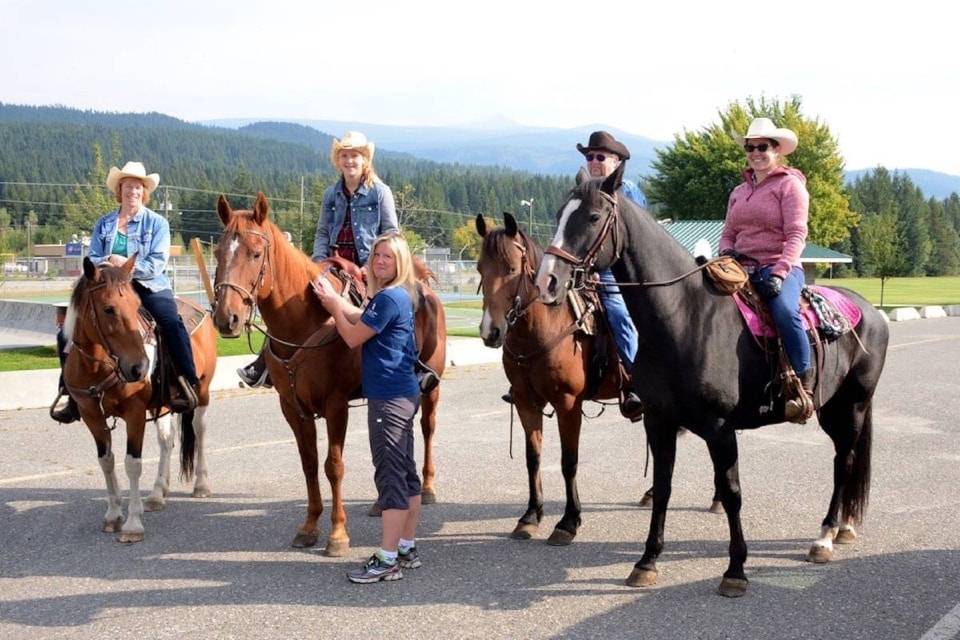 Horseback riders (l-r) Hazel Dowds on Yoby, Sarah Oud on Dude, Bill Dowds on Leroy and Marie Fenwick on Fiona get ready to take part in Clearwater’s Terry Fox Run on Sunday. More than 30 run, walk, bike or ride horseback to support the fight against cancer on Sept. 17, 2017 
