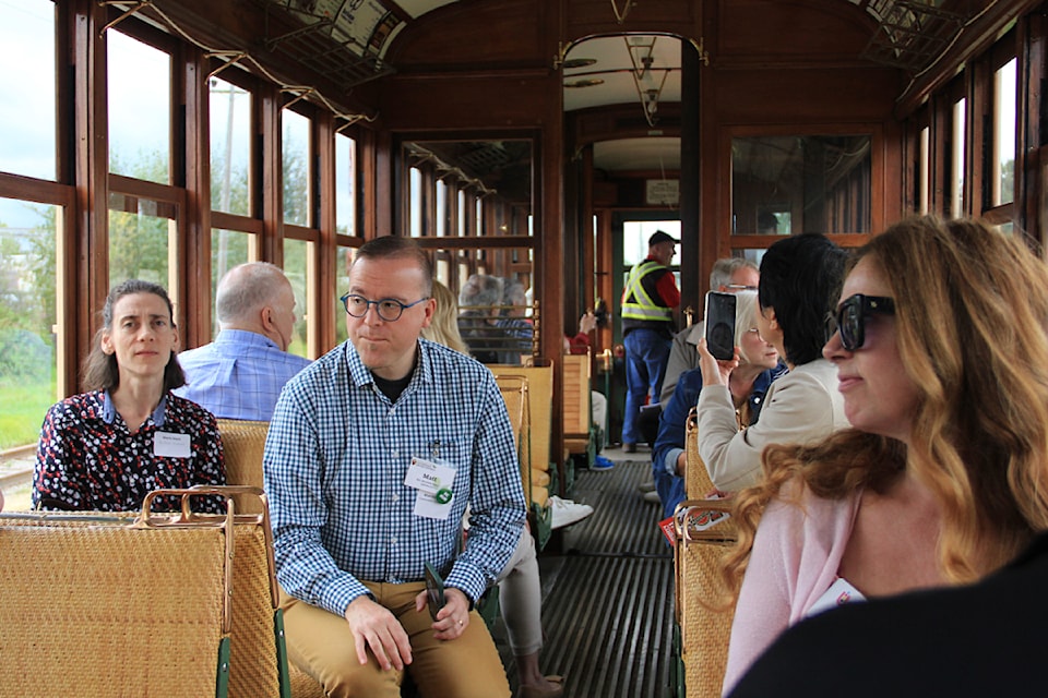 Passengers ride an old B.C. Electric rail car Aug. 21 during the Cloverdale District Chamber of Commerce luncheon held at Cloverdale Station.