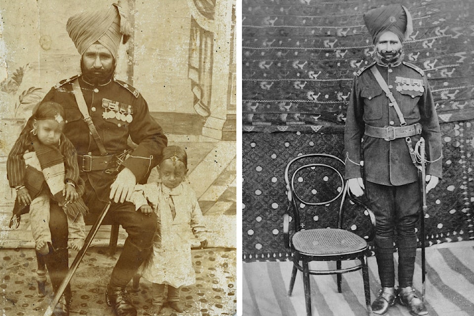 Jawala Singh Guram is seen in two images, one from 1911 (left), with his two grandsons on his knees, and one from after the First World War.