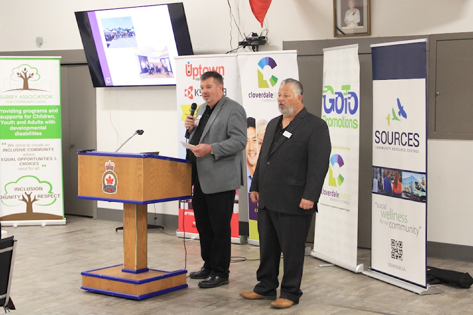 Cloverdale District Chamber of Commerce president Adam Smith (left) and executive director Scott Wheatley speak during the Chamber's 2024 AGM held Sept. 19 at the Cloverdale Legion.