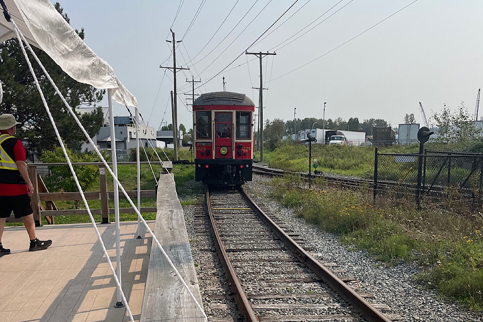 The first train of the day departs Cloverdale Station for Sullivan Station Sept. 8. It was the first Sullivan run for Surrey's heritage rail society since 2022.