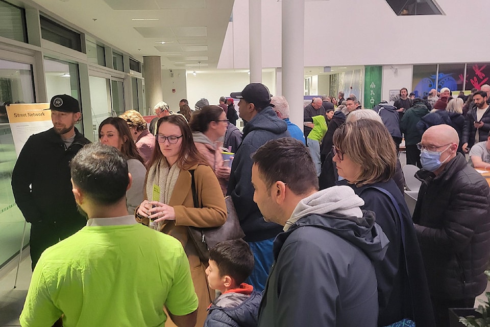 People attend the the city's open house at the Clayton Community Centre Jan. 28 for an update about the Clayton Corridor Plan.