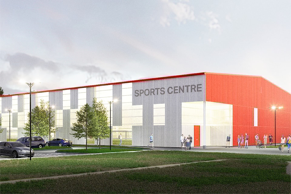 An artist's rendering of a new training facility to be built in Cloverdale Athletic Park is seen from the north side (along 64th Avenue).