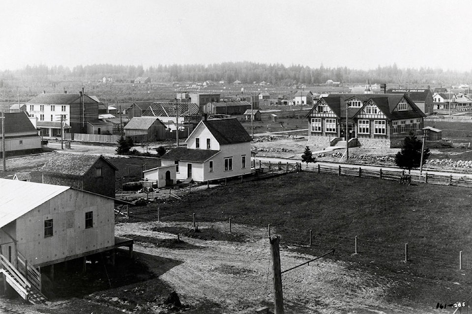 View of the newly constructed 1912 Municipal Hall at Highway 10 and 176A Street. The 1912 Hall is currently the home of the Surrey Archives. (Courtesy of the City of Surrey Archives / 180.1.95)
