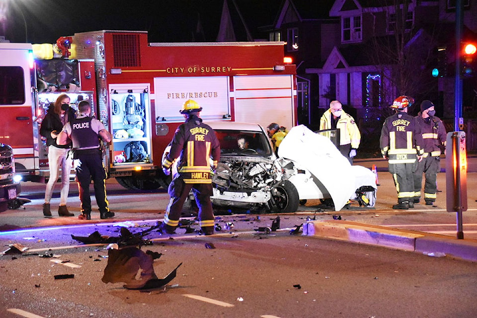 A Surrey RCMP vehicle collided with another vehicle in Clayton Heights Nov. 30. (Photo: Curtis Kreklau)