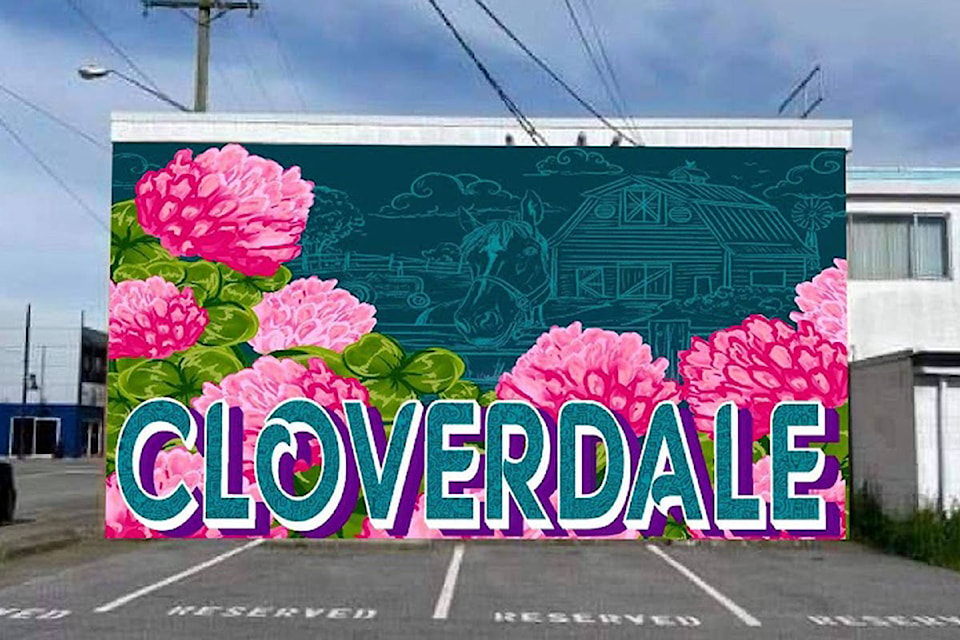 Three murals have been proposed for Cloverdale buildings. Mural one, called “Cloverdale,” would be painted behind the CUPE 402 office. (Image via City of Surrey corporate report)