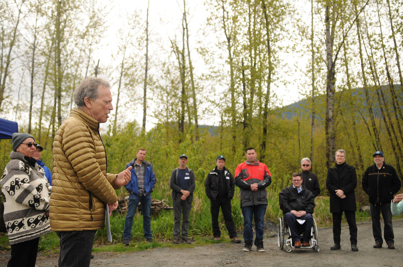 George Heyman, Minister of Environment and Climate Change Strategy, speaks during a tour of Hooge Wetlands in Chilliwack on Thursday, April 21, 2022. (Jenna Hauck/ Chilliwack Progress)