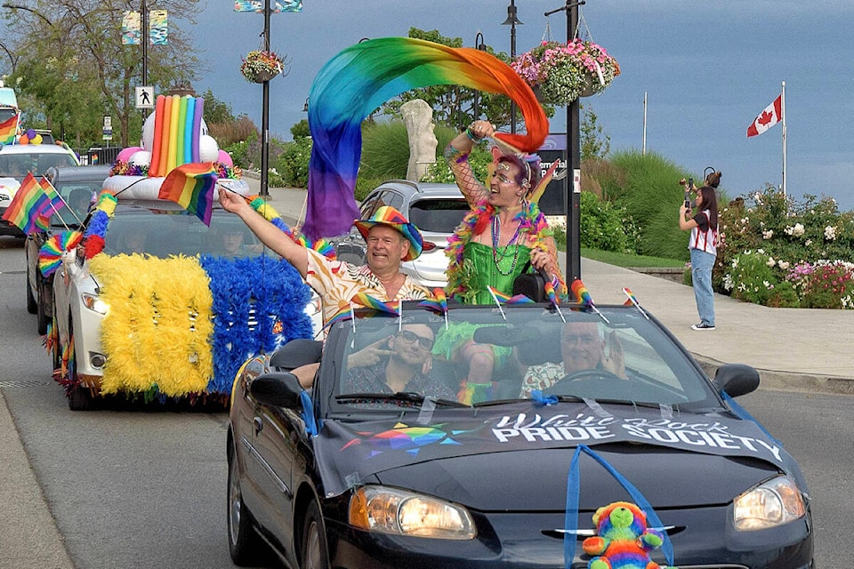 The third annual White Rock Pride Ride cruised through the city Friday evening – starting at Centennial Arena before ending along Marine Drive. (Gord Wait photo)