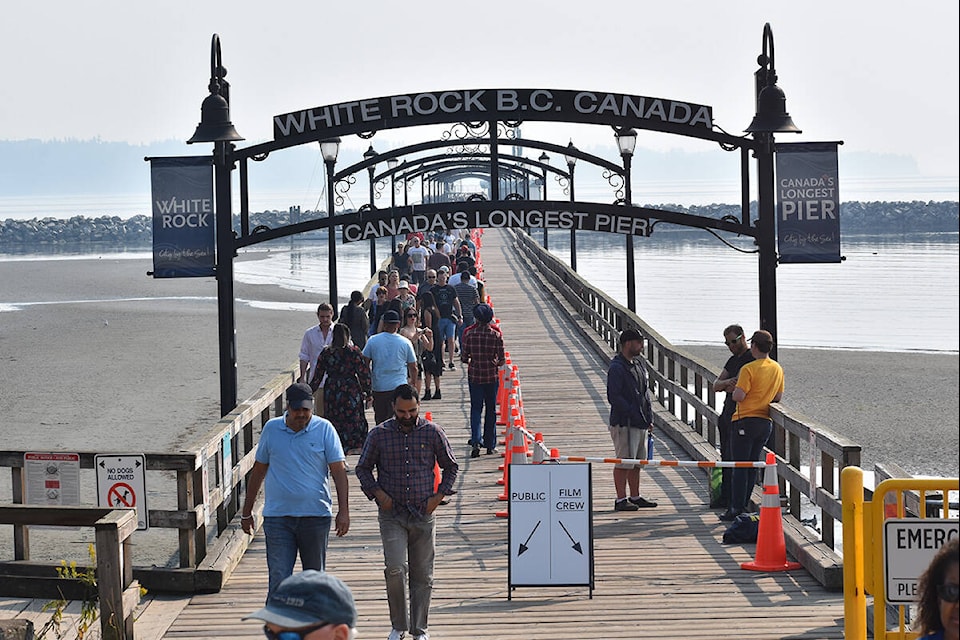 White Rock’s pier is being set-up for a film set. (Sobia Moman photo)