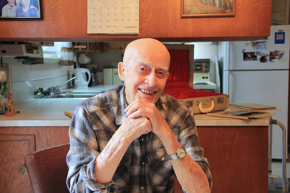 Richmond “Dick” Deck is seen in his home in Langley. The 101-year-old WWII veteran and former POW will lay a wreath for POWs at the Cloverdale Cenotaph this Remembrance Day. (Photo: Malin Jordan)