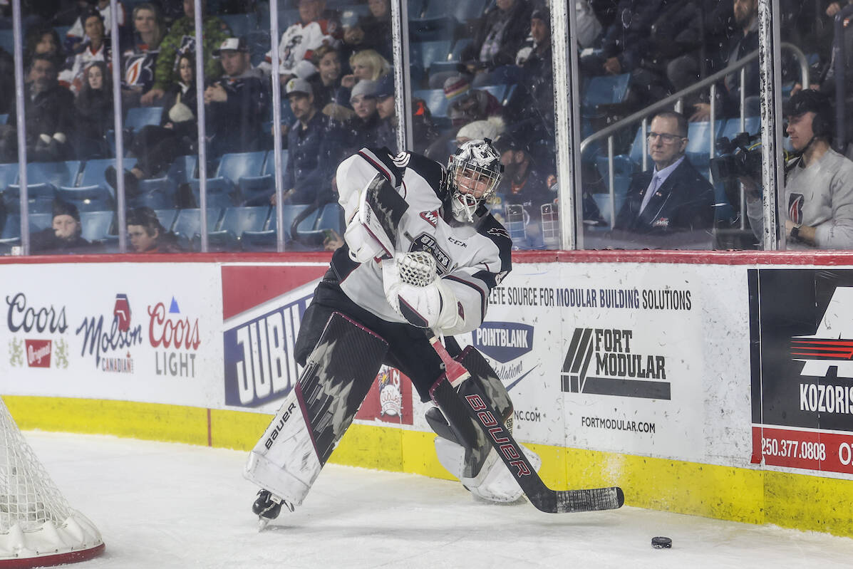 Jesper Vikman stopped 29 of 31 shots Friday, Dec. 9 as the Vancouver Giants fell 2-1 to the Blazers in Kamloops on Friday, Dec. 9. (Allen Douglas/Special to Langley Advance Times)