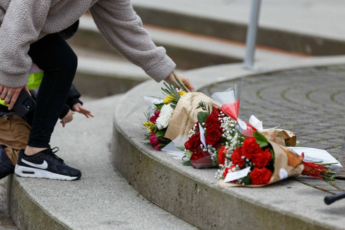 Family and friends gathered at Holland Park for Ethan Bespflugs Celebration of Life in Surrey on Thursday, April 20, 2023. Bespflug was stabbed to death on a Surrey bus on April 17, 2023. (Photo: Anna Burns)