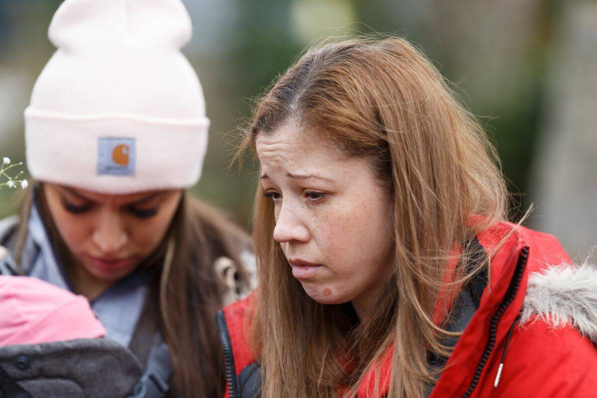 Holly Indridson speaking to the media at the celebration of life on Thursday, April 20, 2023 for her son Ethan Bespflug. Bespflug was stabbed to death on a Surrey bus on April 17, 2023. (Photo: Anna Burns)