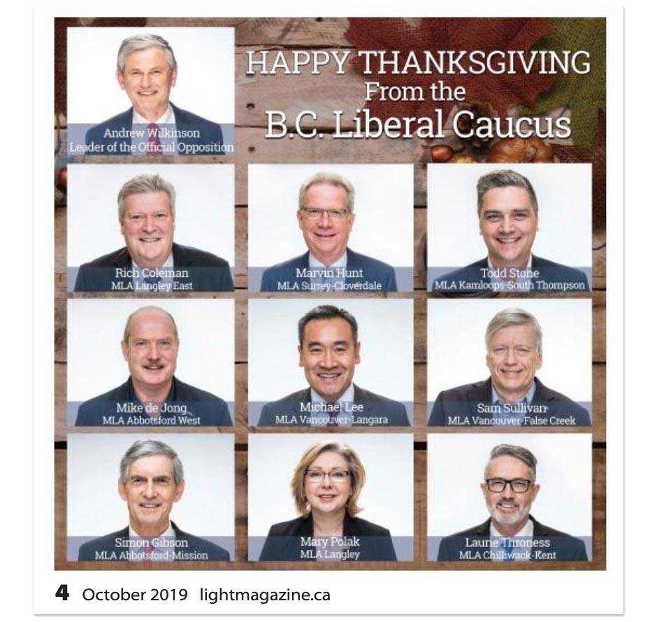 BC Liberal ad in the Oct. 4, 2019 edition of The Light Magazine.