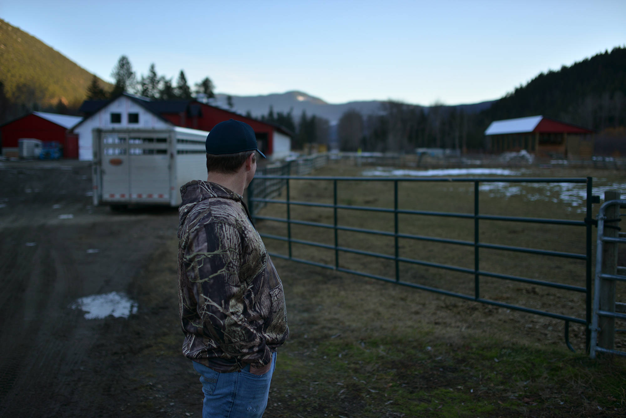 After a day of work, Dave Hamming is pictured on Tazo Farms in Falkland, as the sun goes down. (Phil McLachlan - Black Press Media)