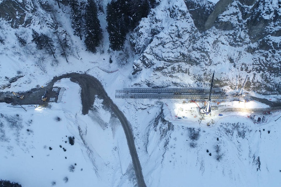 A temporary one-lane Atcow bridge measuring 260-feet-long is being installed on Highway 1 at Jackass Mountain. (Photo credit: MOTI)