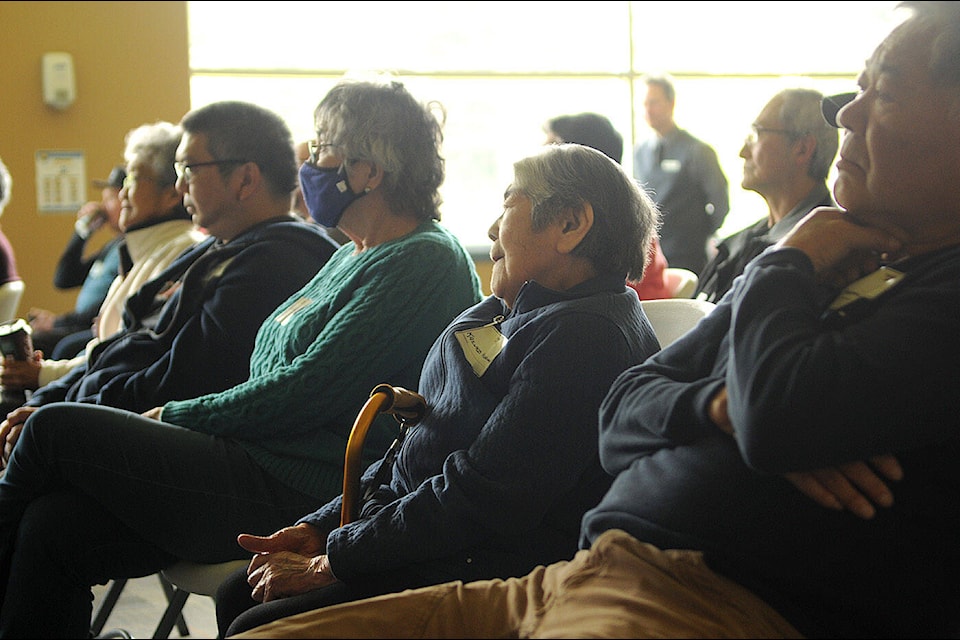 About 50 people gathered in Hope on Saturday, May 21, 2022 to hear Premier John Horgan announce $100 million in funding to honour Japanese-Canadians and to “continue the healing for generations to come,” Horgan said. The livestream broadcast of the announcement in Hope was hosted by the Tashme Historical Society. Folks gathered at the Hope Recreation Centre about 20 kilometres northwest of the former Tashme Internment Camp. At 1,200 acres in size, Tashme was Canada’s largest Japanese-Canadian internment site of the Second World War and, at its height, was home to 2,644 people. (Jenna Hauck/ Chilliwack Progress)