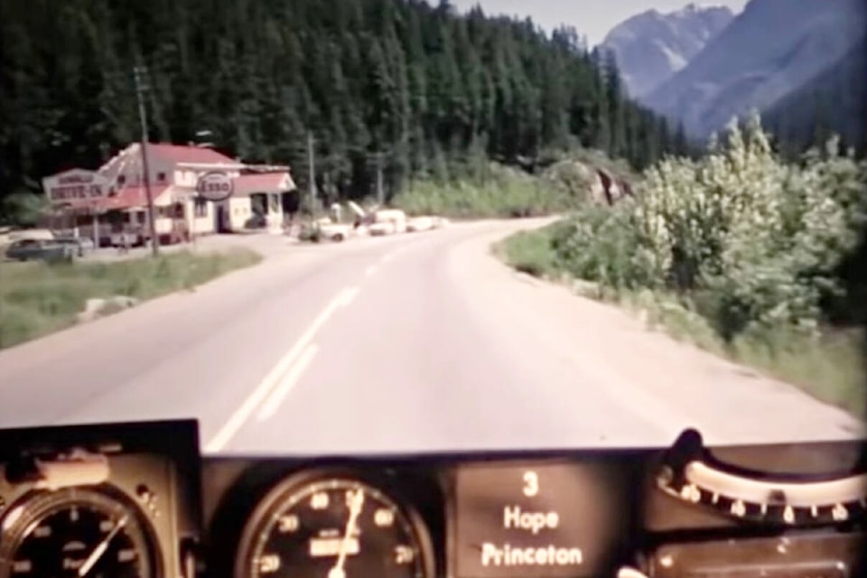 The long-gone Sumallo Lodge on Highway 3 east of Hope, which played a role in the Hope Slide tragedy in January 1965, as seen in a photolog from July 21, 1966. (Photo credit: Ministry of Transportation)