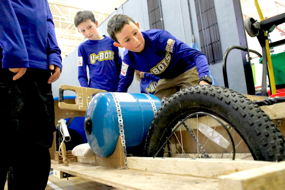 Ryker Ulansky (left) and Jake Ulansky (right) make up half of the U-BOTS team that built a water-powered vehicle and won the Core Values Award First Place at the FIRST LEGO League Challenge BC/Yukon Championship on March 11. (Brandon Tucker/The News)