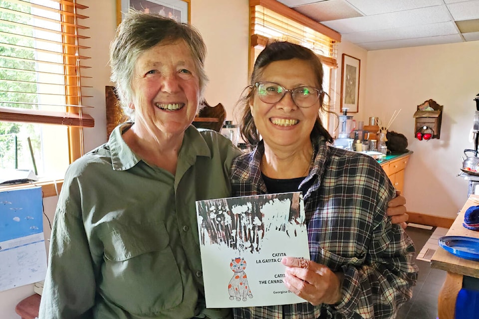 Katie Hayhurst of Stuie, in the Bella Coola Valley, recently hosted her long-time friend Georgina Odi from Santiago, Chile. The two women translated a children’s book Georgina wrote, adding English and Spanish text and had it self-published.(Monica Lamb-Yorski photo - Williams Lake Tribune)
