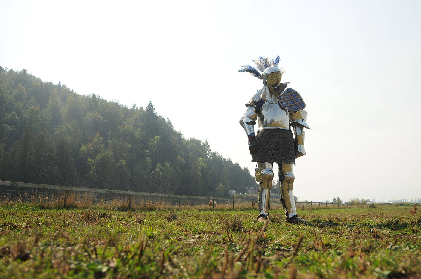 Josh Tobey, whos a member of jousting troupe Knights of Valour, is pictured at his Chilliwack home on Sept. 16, 2023. (Jenna Hauck/ Chilliwack Progress)
