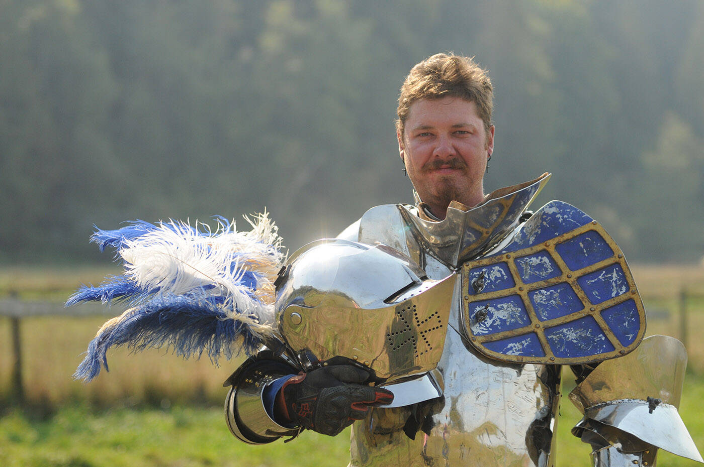 Josh Tobey, whos a member of jousting troupe Knights of Valour, is pictured at his Chilliwack home on Sept. 16, 2023. (Jenna Hauck/ Chilliwack Progress)