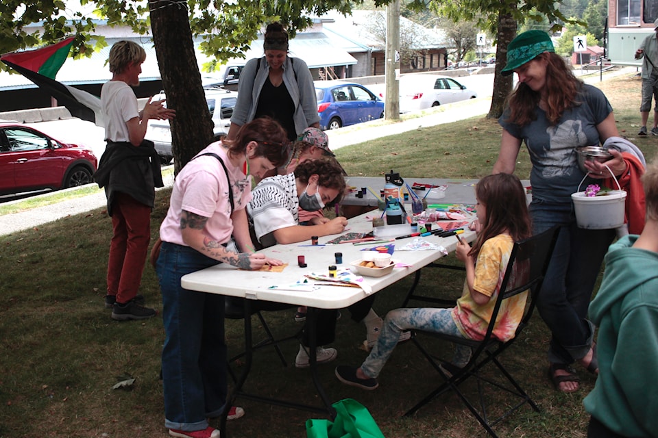 Event attendees make kites as part of the Festival for Falastin held in Cumberland on Wednesday