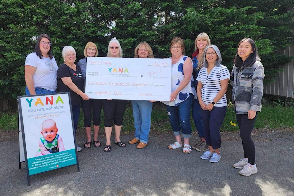 On May 4, a group of ladies held a YANA fundraiser dance at the Fallen Alders Hall . We raised $4,493 for YANA. We would like a big shout out thank you to: Thrifty Foods, Panago Pizza, Barb Mareck for her amazing artistry, and the band Rock Party.