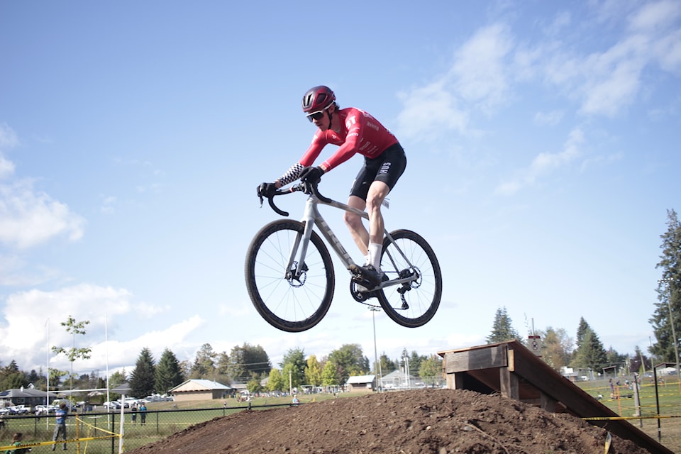 One of the features this year during the Coal Cross cyclocross race in Cumberland was a large jump.