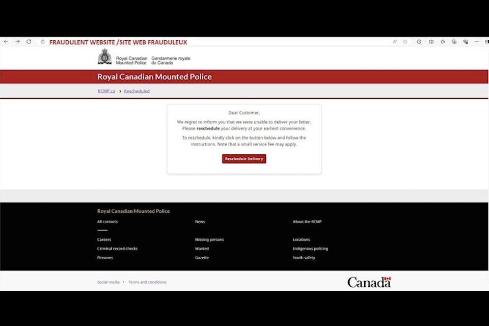 RCMP warn of fraudulent website.