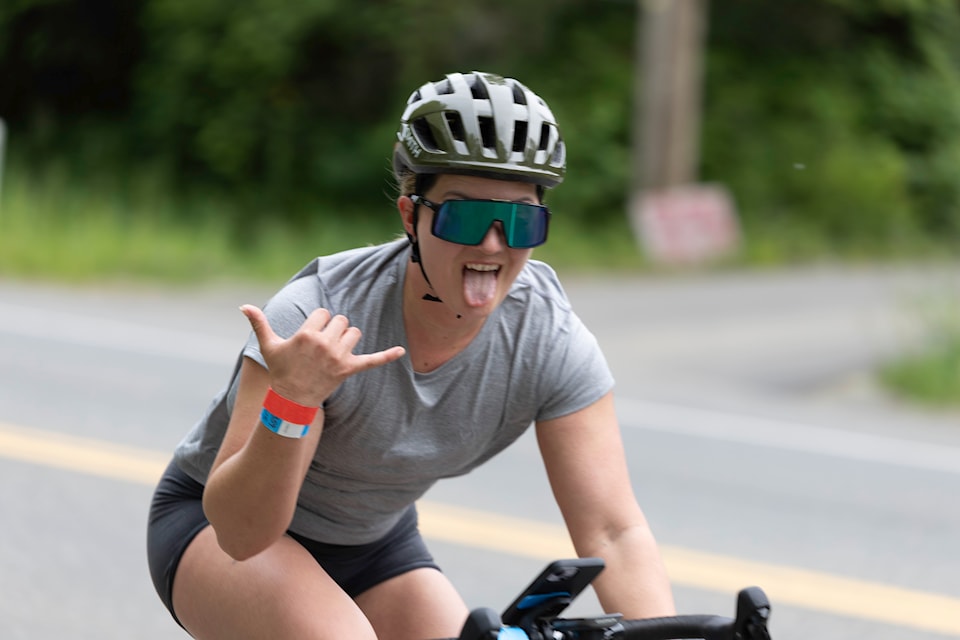 A competitor takes part in the bike portion of the race. 