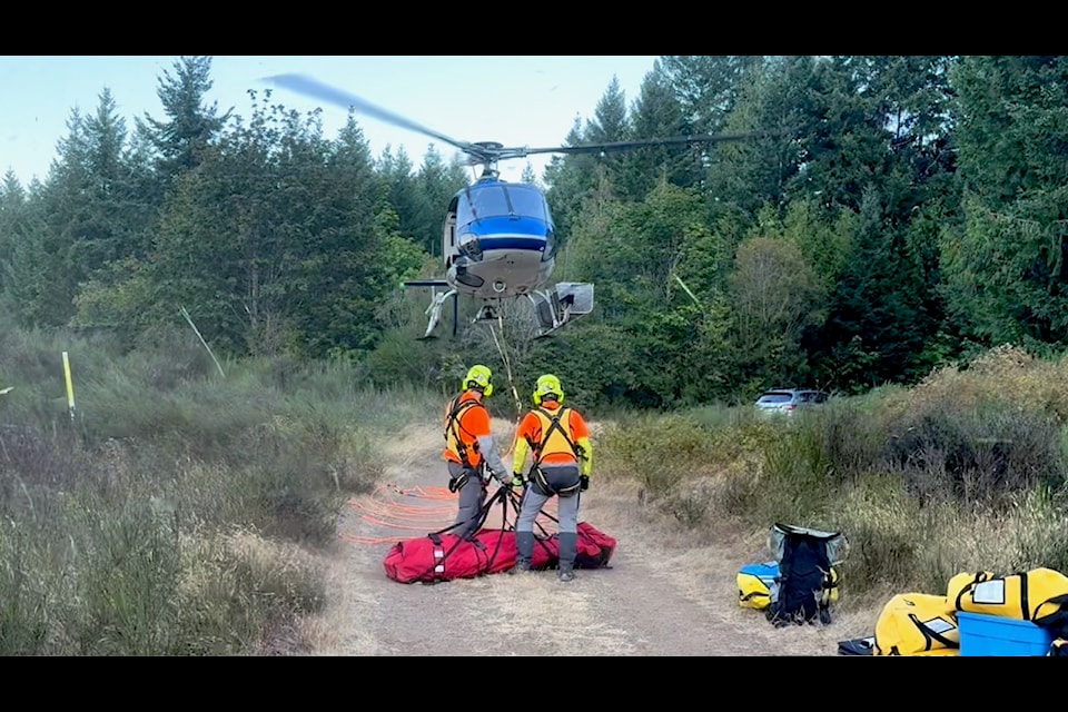 Injured ready to be hoisted up to the helicopter.