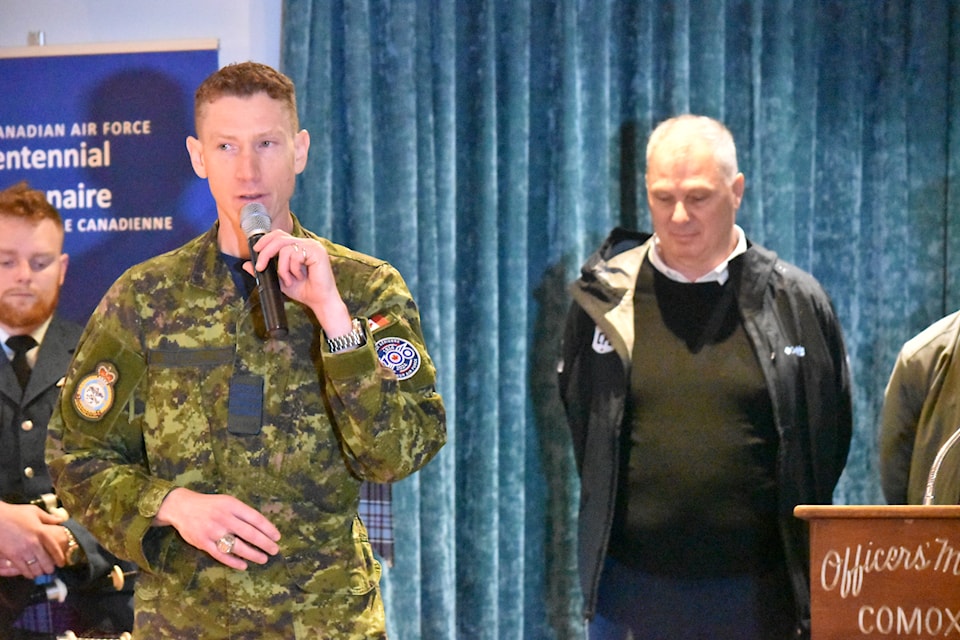 19 Wing Comox Col. Chris Shapka introduces CFL Commissioner Randy Ambrose. 