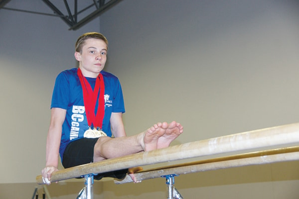 Jairus Ball as the new BC provincial champion for level 3 boys gymnastics.
