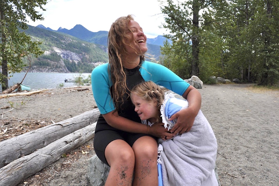 Ida Jenss and Lily Nay swam across Kootenay Lake near Kaslo on Thursday. Photos: Tyler Harper