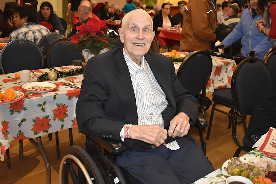 The guest of honour, Earl Naswell himself, at the 2019 dinner. More than 250 people attended the Earl Naswell Community Christmas Dinner on Dec. 25 at the Florence Filberg Centre in Courtenay. Photo by Terry Farrell