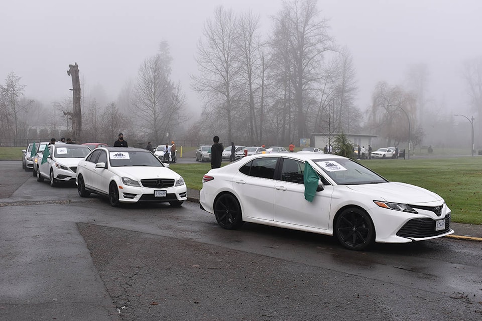 Comox Valley residents with ties to India held a rally at Lewis Park and a convoy through Courtenay and Comox, to show support for farmers in India. Photo by Terry Farrell