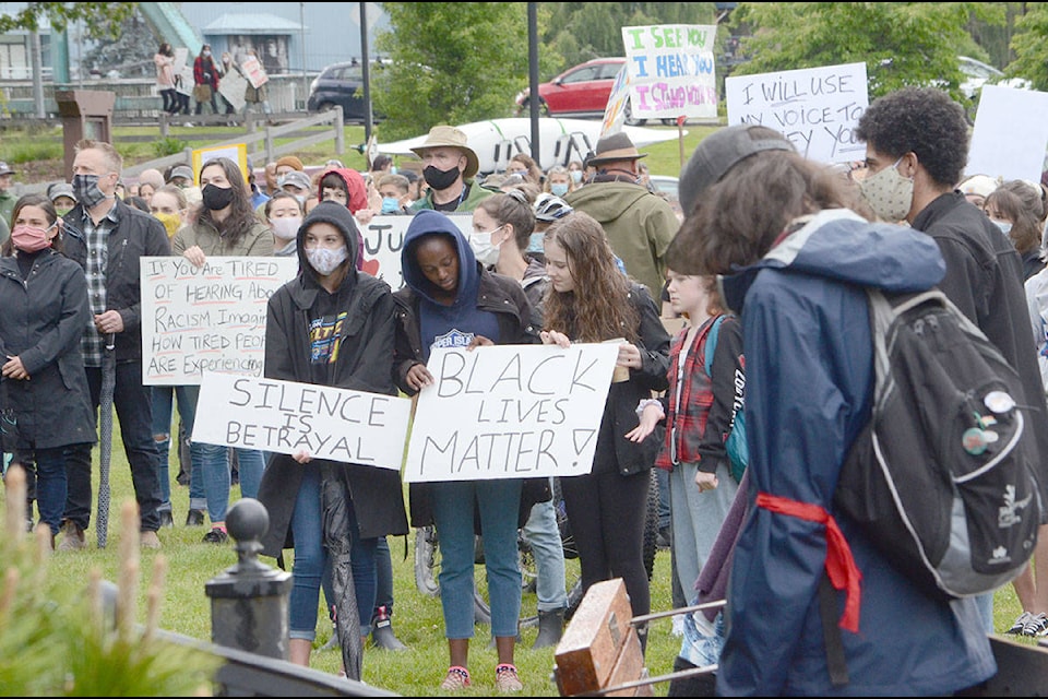 A large crowd gathered at Simms Park in Courtenay in June to hear speakers in support of Black Lives Matter as as well as indigenous people. Record file photo